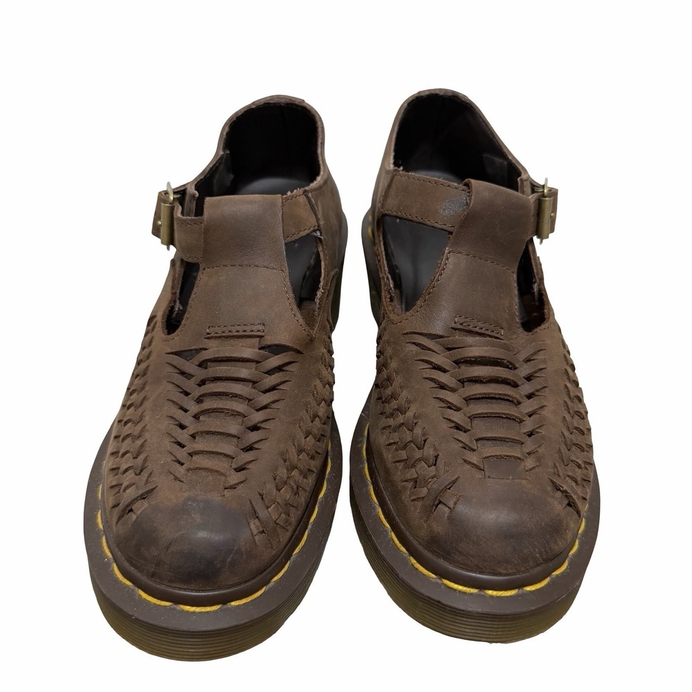 Dr Martens Womens Mindy Woven Vamp T-Bar Mary Jane Shoes US 6 Chunky Heel Brown - Picture 6 of 13